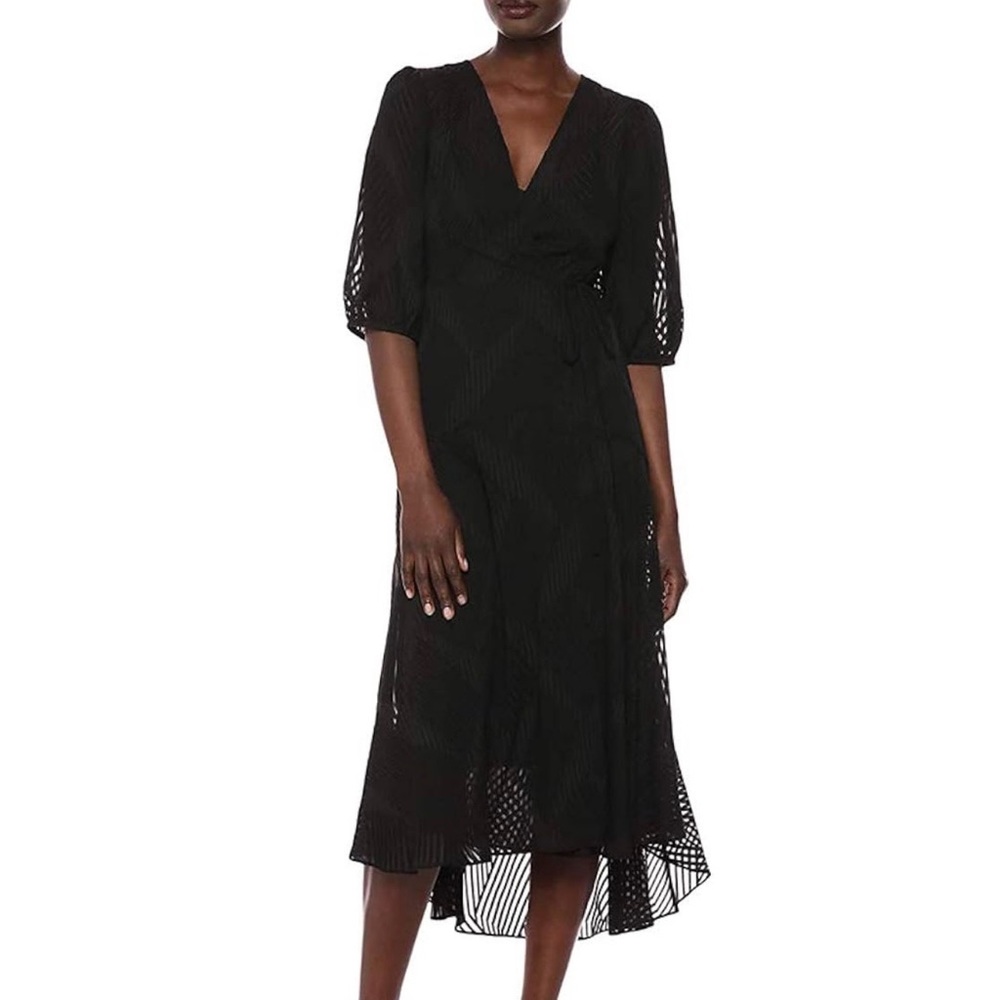 Calvin Klein Black Shadow Stripe Wrap Dress - Picture 2 of 6